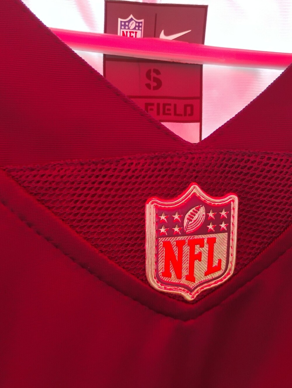 NFL Red Team Football Jersey with Shield Emblem